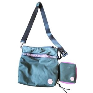 ShortyLOVE Set Olive Green Nylon Crossbody Bag and RFID Wallet Pink Trim